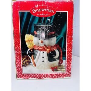 nib Vintage Snowman Cookie Jar 11" Hand Painted Ceramic Christmas Holiday